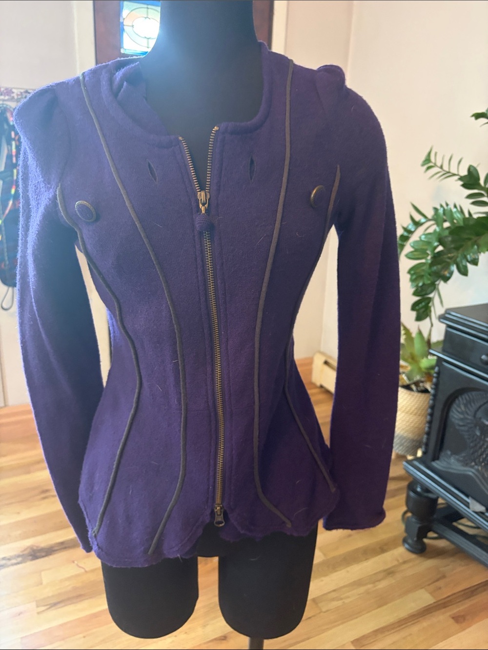 Charlie & Robin Anthro Women’s Purple Ruffle Front Jacket